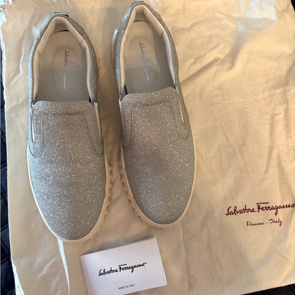 Salvatore Ferragamo glitter slip on silver sneakers size 7 - Picture 1 of 8